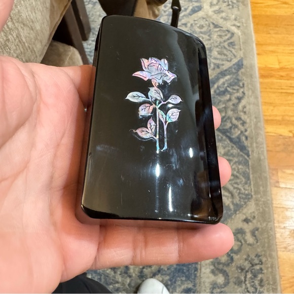 Vintage Black Lacquer Abalone Inlaid Lid Jewelry Trinket Box - Picture 15 of 15